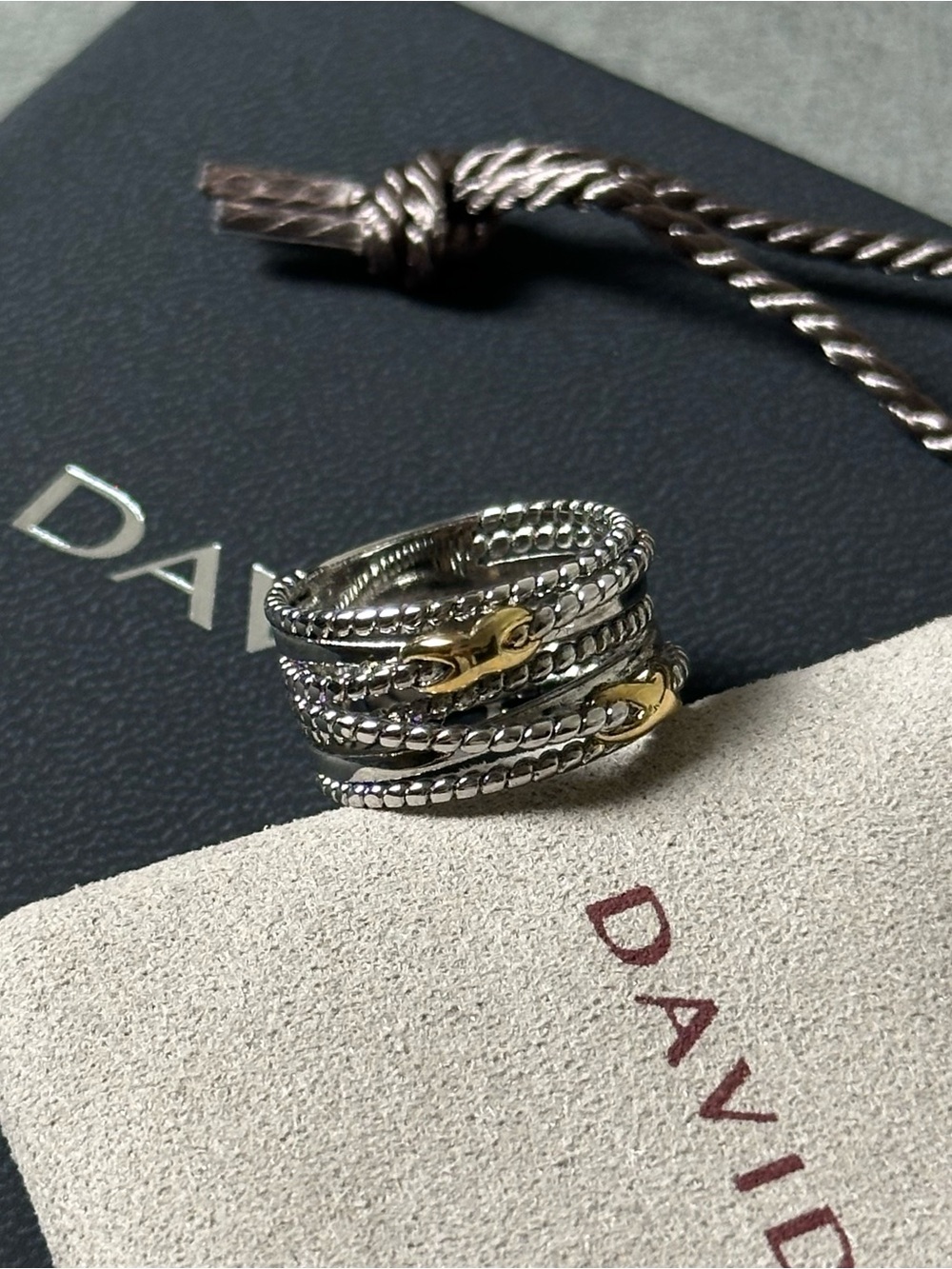 David Yurman Sterling Silver and 14K Gold Double X Crossover Ring Size 7 US - Picture 3 of 5